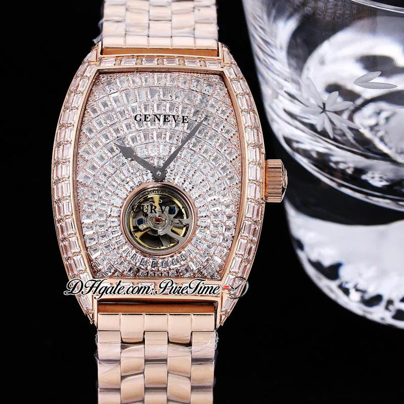 TWF V2 Cintree Curvex Автоматические мужские часы с турбийоном, циферблат с бриллиантами багетной огранки, браслет из нержавеющей стали Super Edition Cris148I