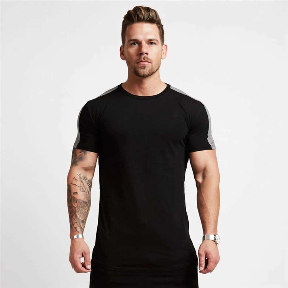 Casual Algodão Sólido Camisetas T-Shirt Fitness Fitness Manga Curta T-shirt Masculino Bodybuilding Workout Tops Tops Vestuário de Verão 210629