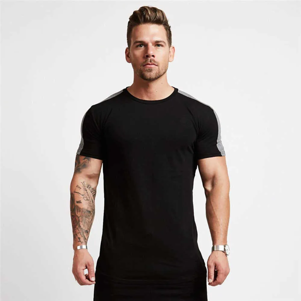 Rahat Pamuk Katı T Gömlek Erkekler Spor Salonları Spor Kısa Kollu T-shirt Erkek Vücut Geliştirme Egzersiz Tees Tops Yaz Giysileri Giyim 210629