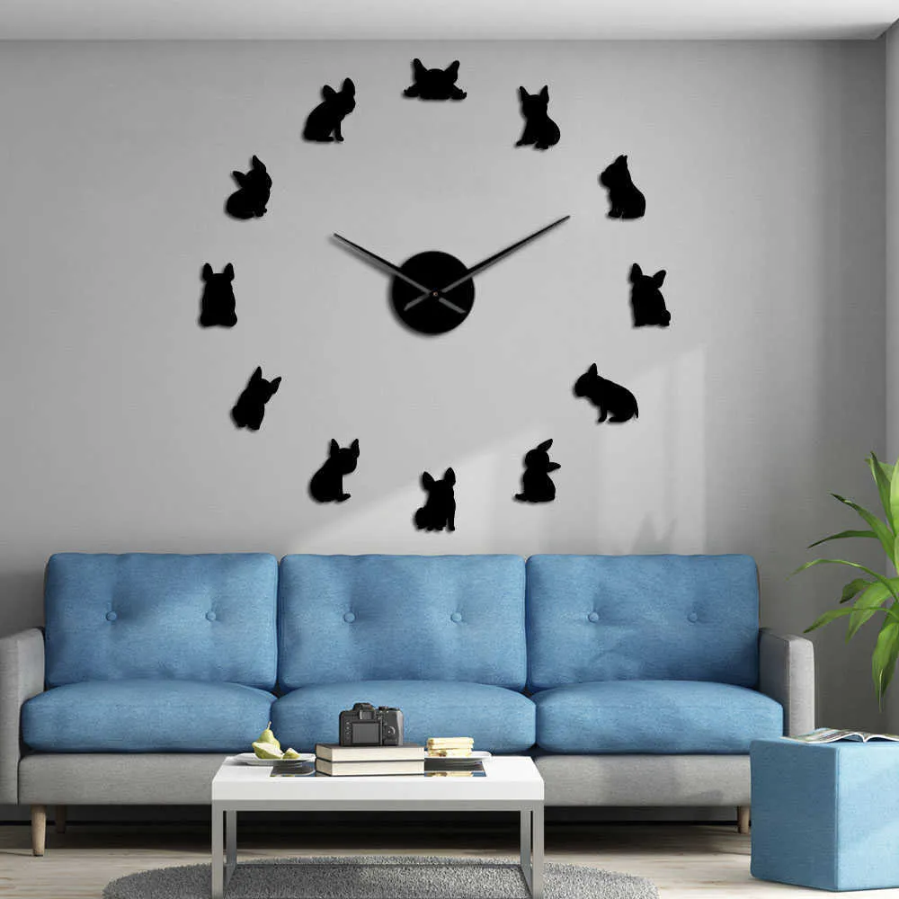 Bulldog Francés DIY Reloj de pared gigante Francia Perro doméstico Reloj de pared moderno grande Reloj de pared Frenchie Dod Razas Amantes de los perros Regalo X075759403