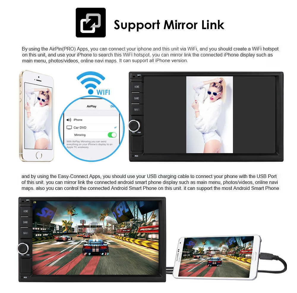 2G RAM Android 10 Auto Radio Quad Core 7 pouces 2DIN Universal Car PAS de lecteur DVD GPS Stéréo Audio Head unit Support DAB DVR OBD BT
