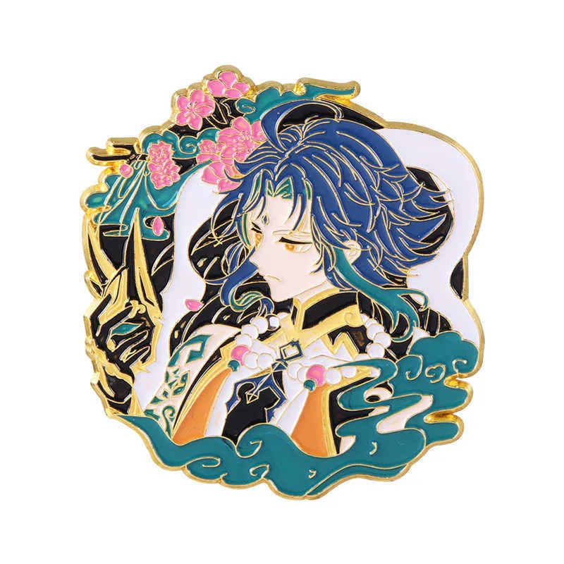 Anime Genshin Impact Zhongli Barbatos Keyring Acrylic Lapel Pins Badge Metal Crafts Handgjorda stift smycken Tillbehör gåva Y07282454