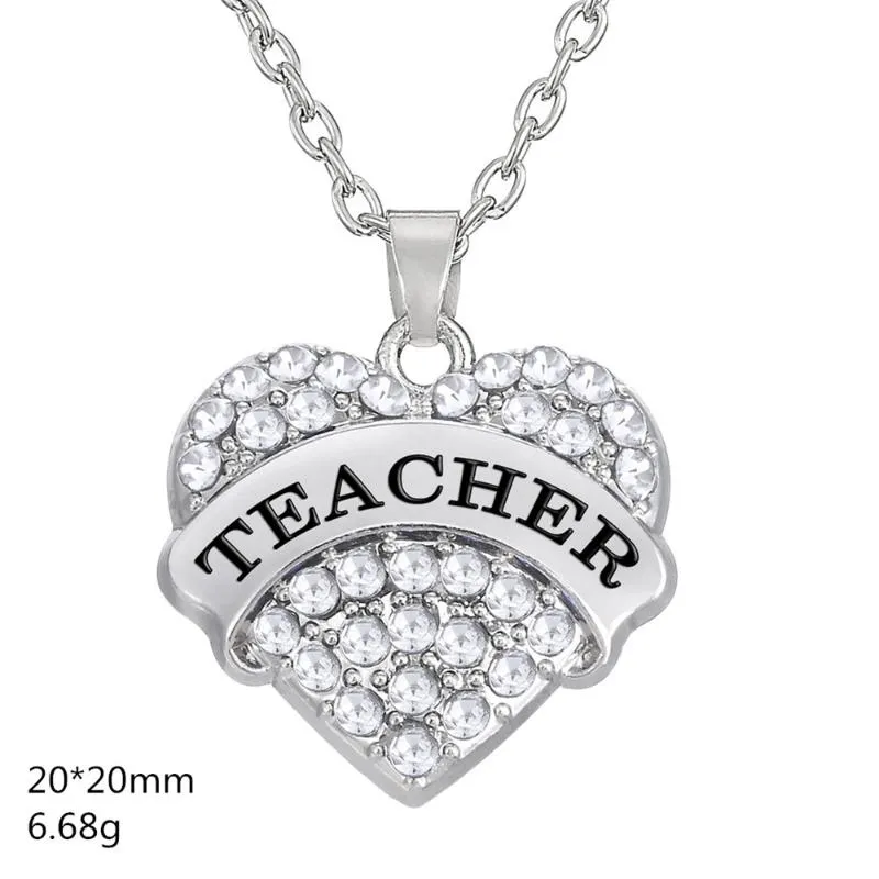 Teamer Clear Blue Pink Crystal Heart Netgraved Bendant Necklace with chain chain chain fashion jewelry for teacher's day gift269H