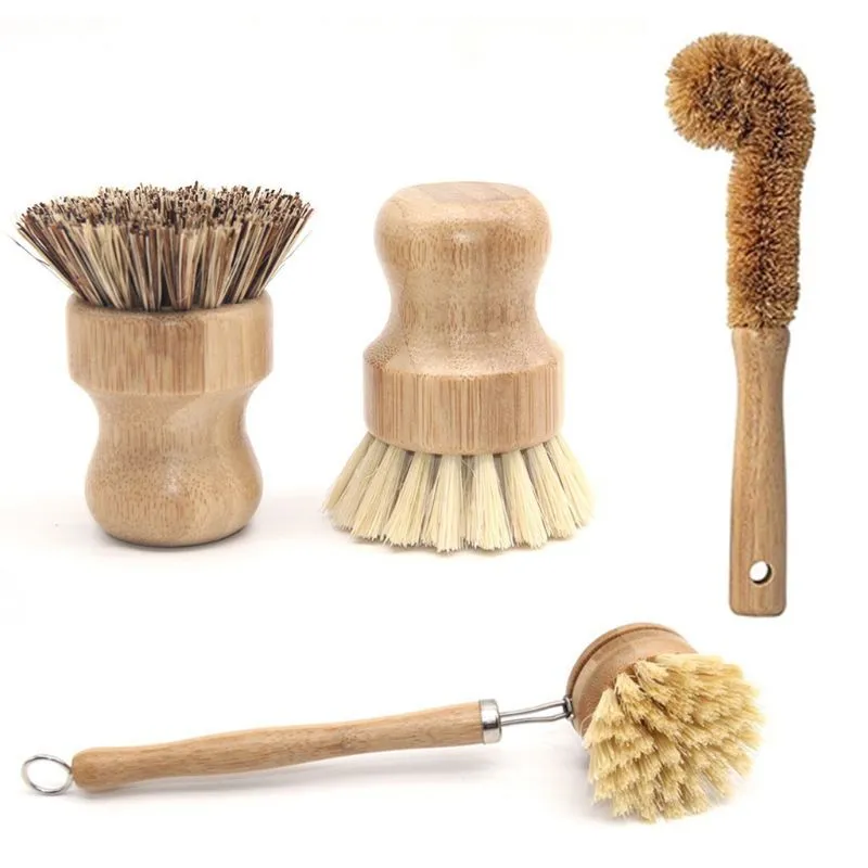 Ensemble de nettoyage à base de plantes, ensemble de brosses à récurer de cuisine en bambou de 4 vaisselle propre peut bouteille pot/friture P 210329