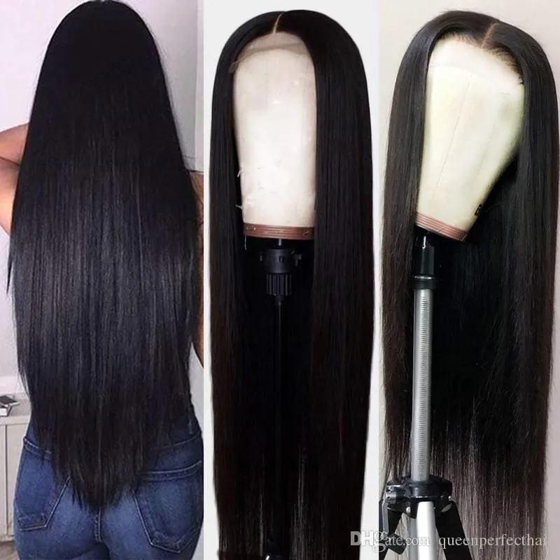 Lace Front Wig High Density Heat Resistant Glueless Synthetic Wigs 150% Density Natural Long Silky Straight Black Color Brazilian Full for Women