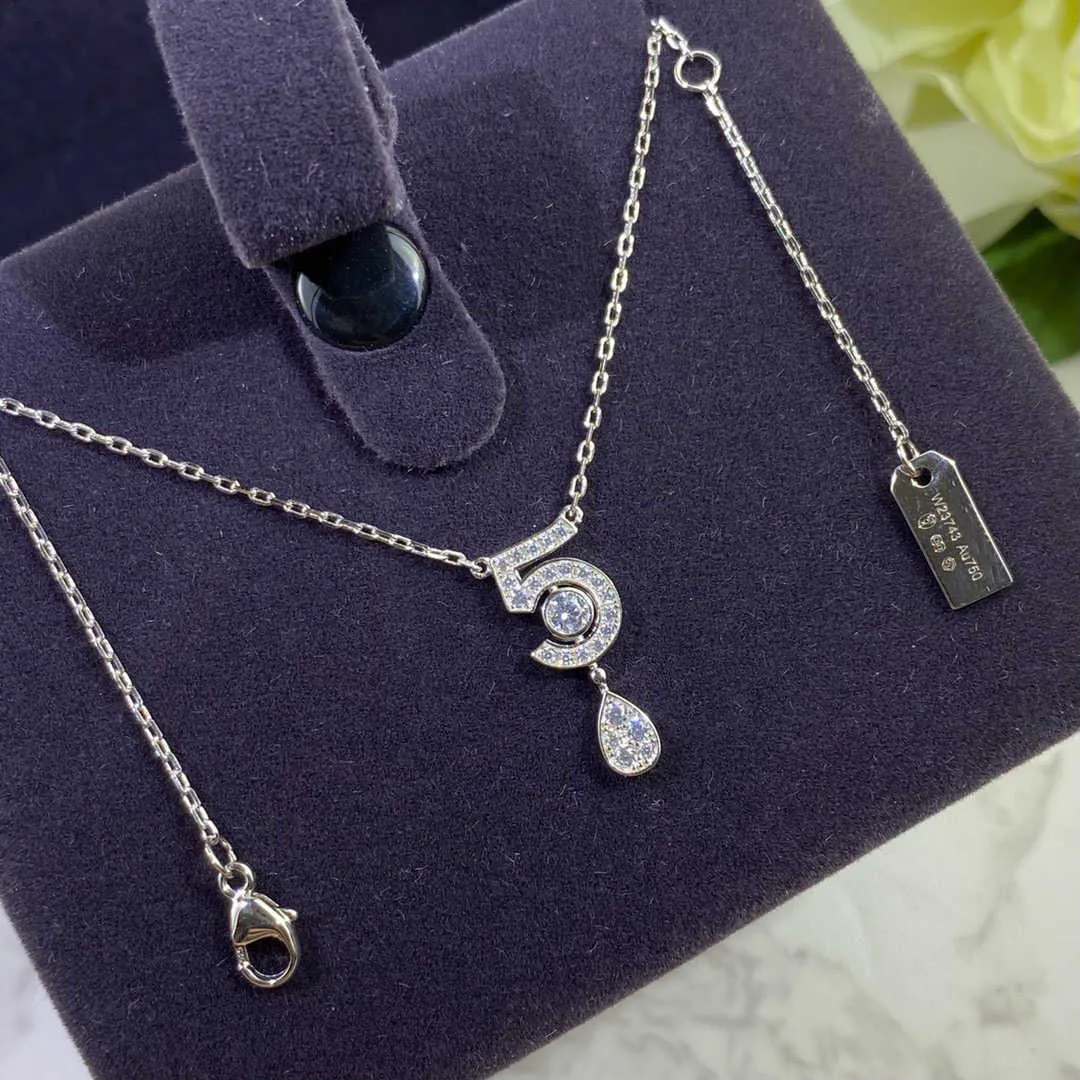 Märke ren 925 sterling silver smycken för kvinnor bokstav 5 diamant vatten droppe hänge söt blomma party lyx varumärke halsband3201