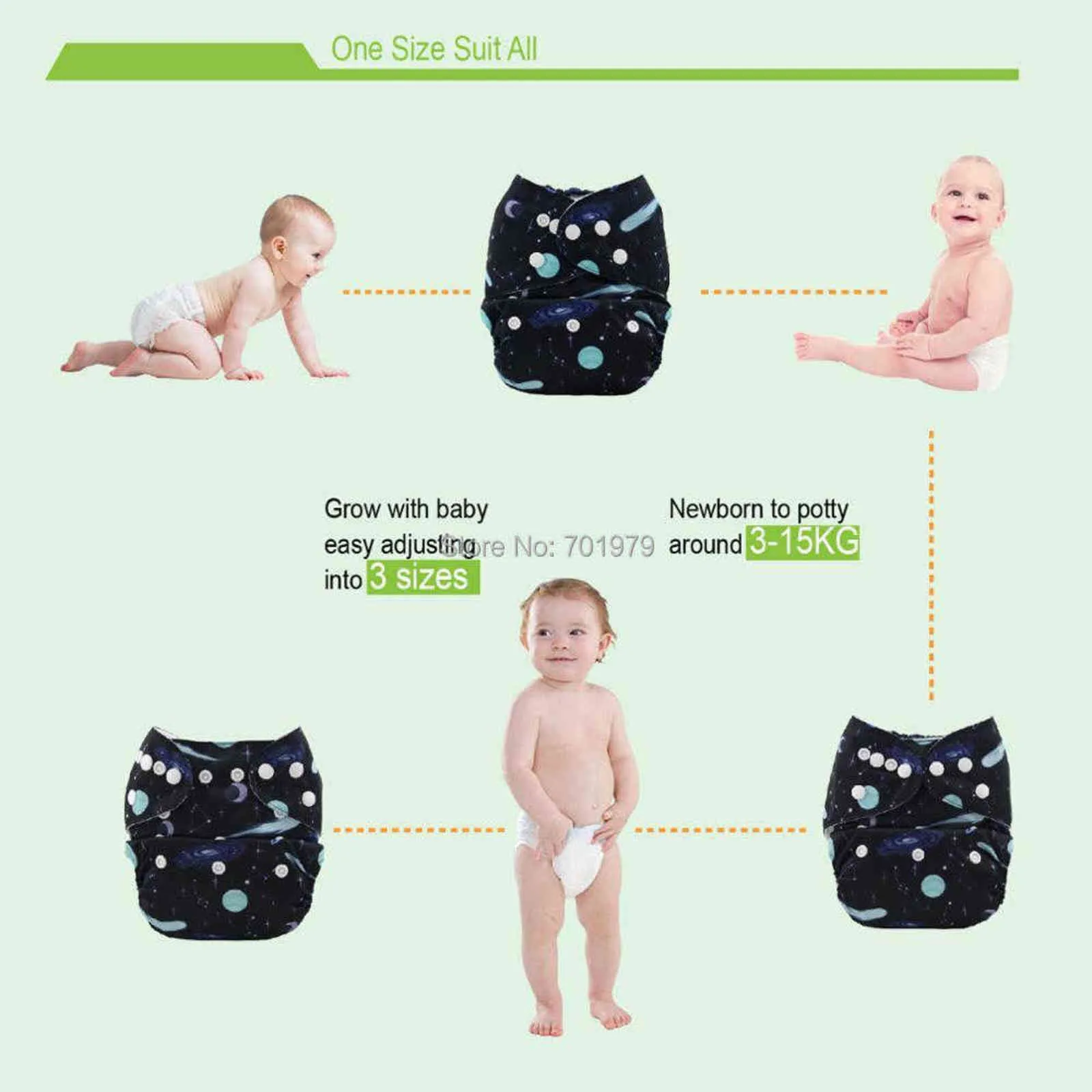 ALVABABY 6 Windeln + 12 Einlagen, Baby-Stoffwindeln, Einheitsgröße, verstellbar, waschbar, wiederverwendbar, Stoffwindel für Babys, Mädchen und Jungen, 211028
