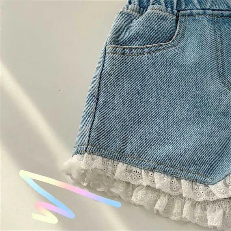 2-9T Jeans Shorts pour filles enfant en bas âge enfant bébé vêtements été décontracté volants dentelle denim élégant mignon pantalon doux 210723