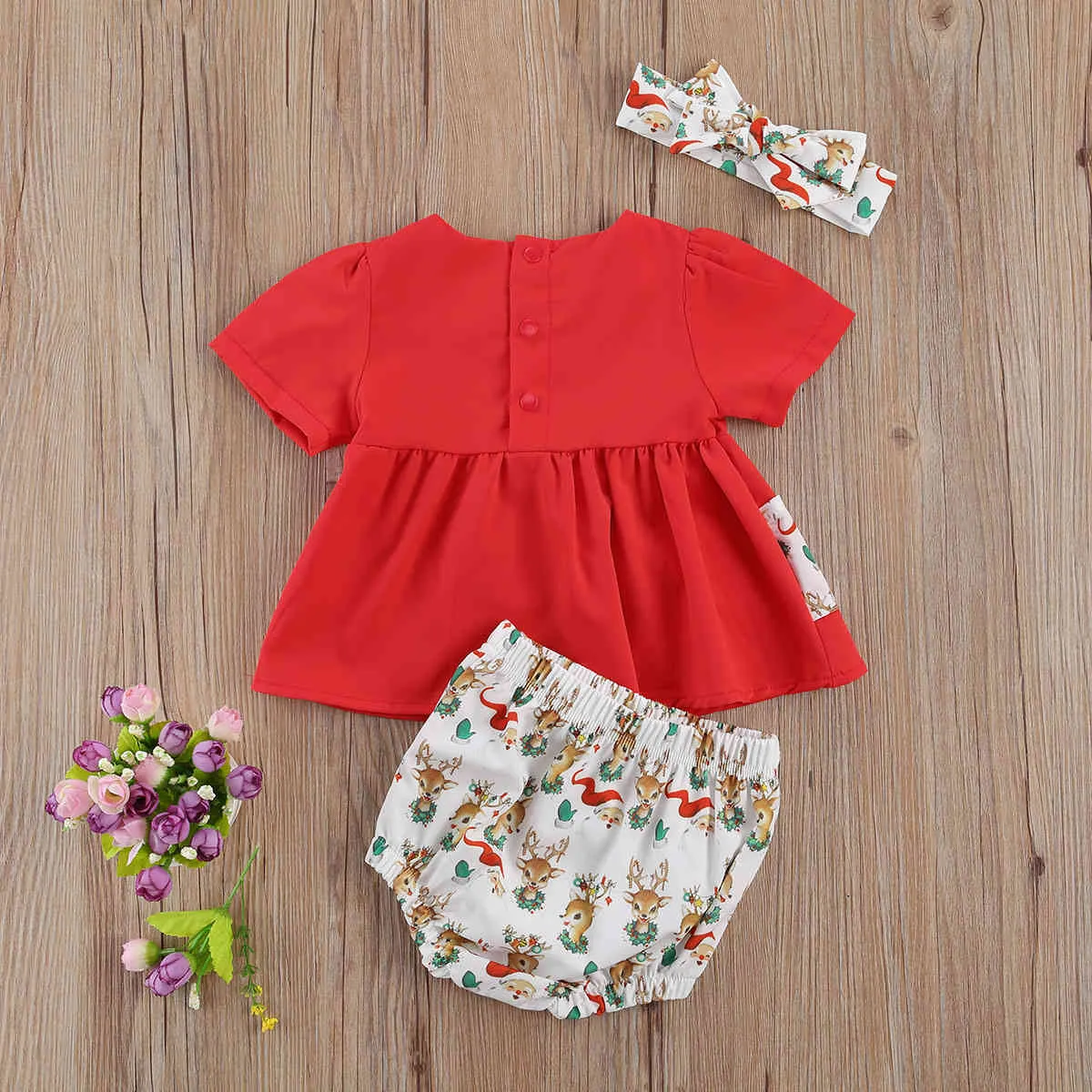 0-24m Christmas nascido infantil bebê menina conjunto de bolso vermelho tops dos desenhos animados cervos shorts xmas roupas 210515