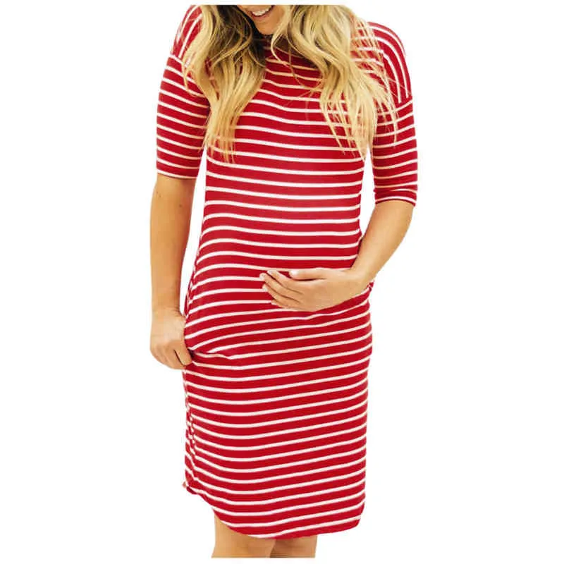 Mode casual zwangerschap jurk vrouwen o-hals zwangere verpleeging moederschap korte mouw streep zomerjurken zwangerchaps kleding # G220309
