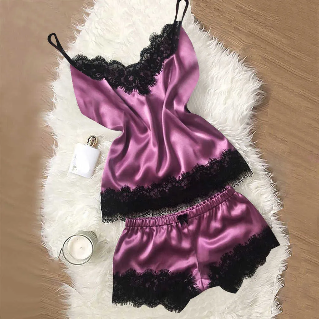 Sexy Lingerie Set Dames Pyjama Suit Babydoll Satin Nightwear Cami Top en Shorts Pijama Mujer Intimates Night Suit Nightgowns Q0706