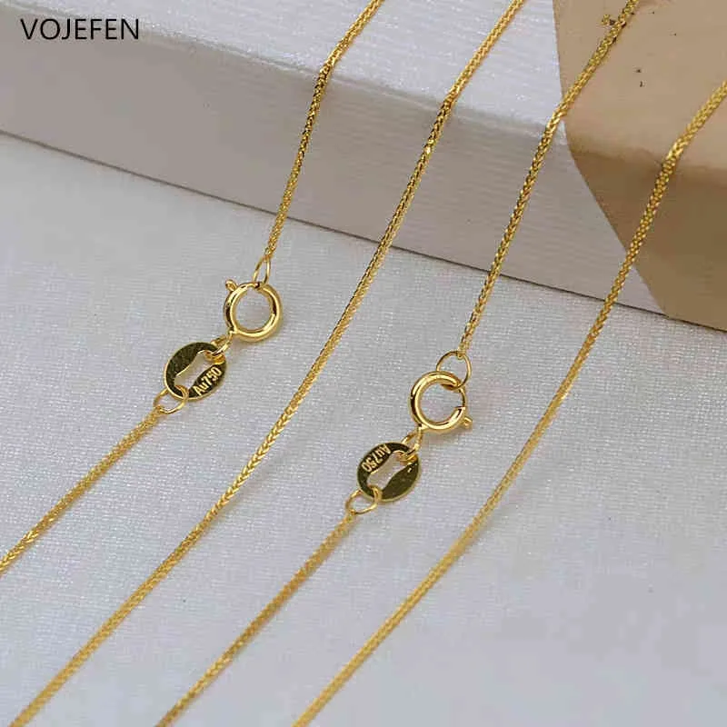 VOJEFEN AU750 18k Echtgold-Gliederkette für Damen, Weizen-/Seil-/Kastenkette, Halsband, feiner Schmuck, Geschenk