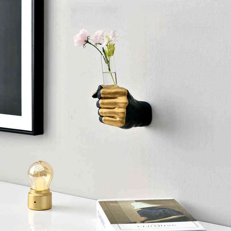 Vase à fleurs en forme de main suspendu au mur pour décoration séchée, pot en céramique créatif, vases à main, ornement de maison 211215