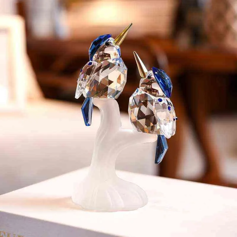 Elegant Glass Animal Bird Figurines Paperweight Crystal Craft Miniature Figurine Xmas Gifts Home Wedding Decor 211108