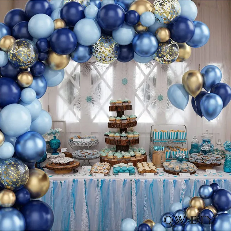 113st blå metalliska ballonger krans kit guld konfetti pojke vuxen ballong båge födelsedag baby shower bröllopsfest dekorationer 220217