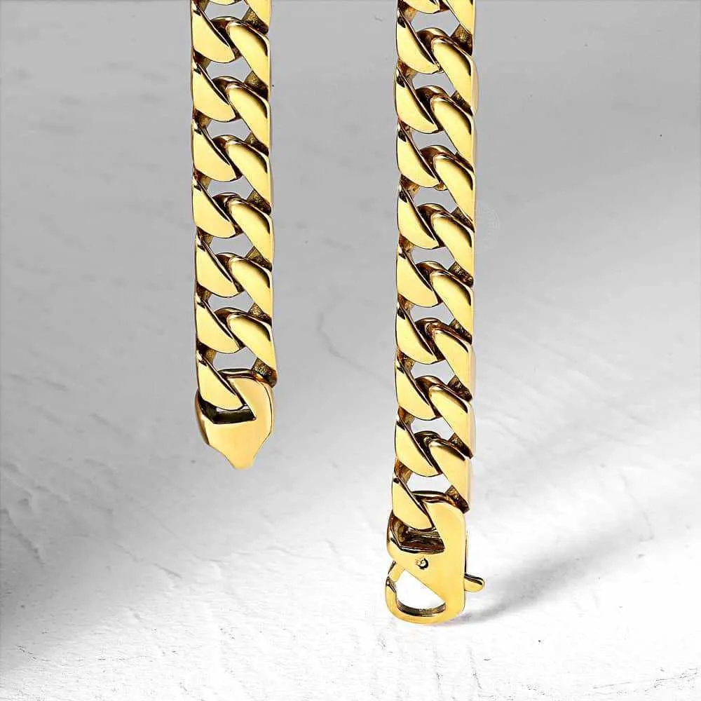 TRENDSMAX CUBAN MEN CHAIN ​​Halsband, 10mm GOURD, 316L Rostfritt stål, Silver, Heavy Hip-Hop Smycken, HNM 26 Q0809