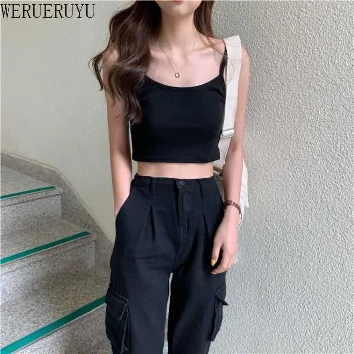 Werueruyu Sexy Tank Top Black Halter Crop Tops Kvinnor Sommar Camisole Backless Camisole Top Kvinna Ärmlös Beskuren Vest 210608