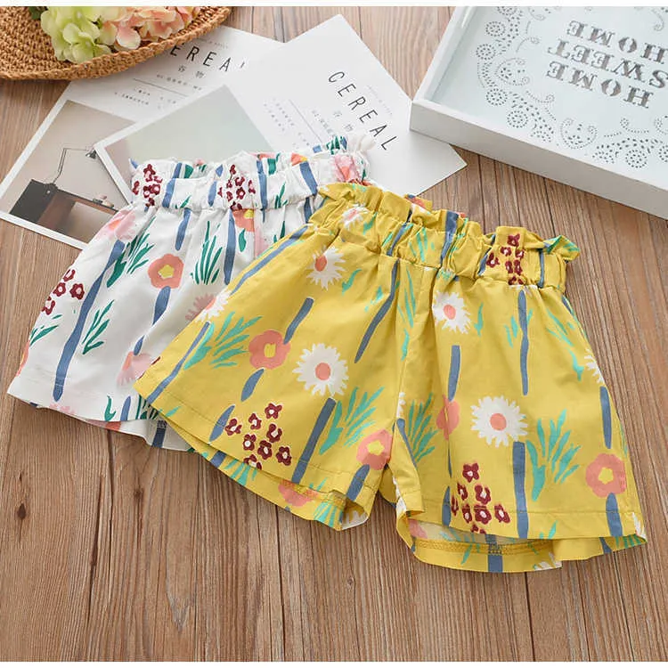 Summer Casual 2 3 4 5 6 7 8 9 10 Years Children'S Clothing Cotton Floral Print High Waist Beach Shorts For Baby Kids Girls 210529