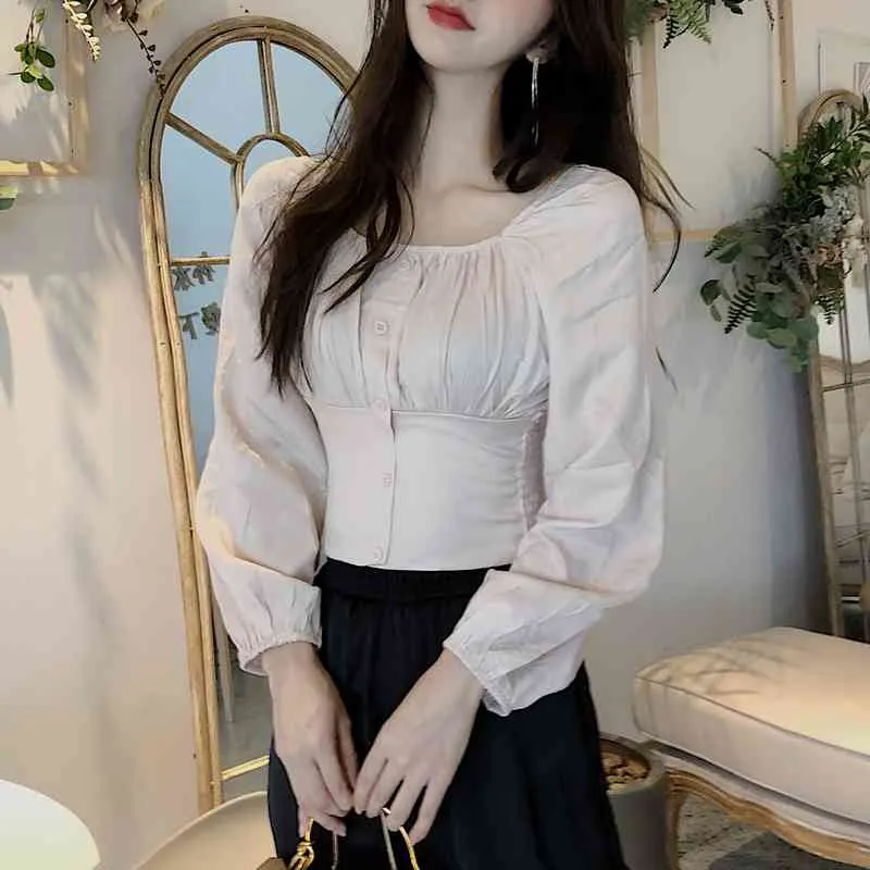 Ezgaga Off Épaule Blouse Chemises Femmes Slash Cou Printemps Stretch Simple Solide Slim Simple Boutonnage Tops Coréen Sexy 210430