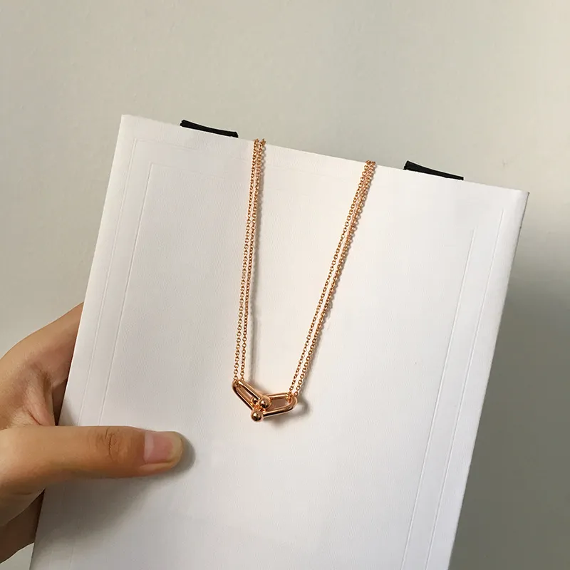 New Design Brand silver gold color Heart T pendant Necklace Accessories Zircon Love U type Necklace For Women Jewelry gift230r