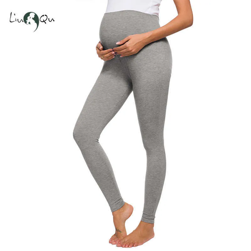 Maternity Pełna długość French French Terry Secret Fit Belly Legginsy Elastyczne Spodnie sportowe YOGA 210721