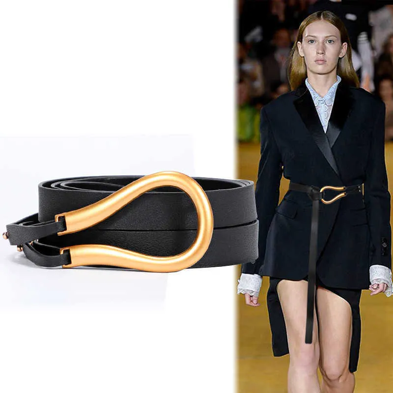 FASHION light gold weight alloy buckle knotted belt solid long waistbands women knot belts soft PU leather body belt coat 2106309221253