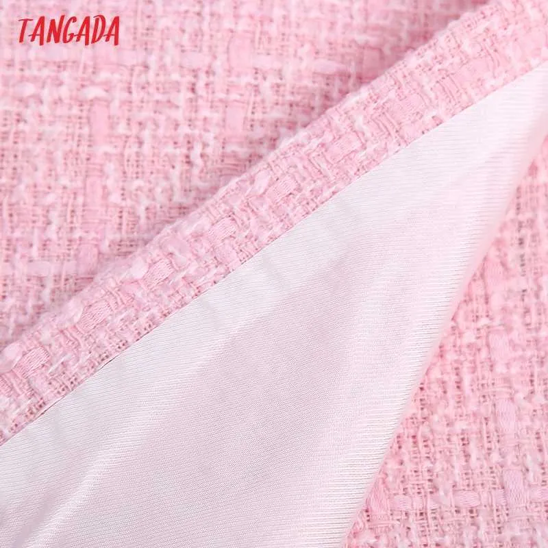 Tangada Women Chic Fashion Pink Tweed Shorts Gonne Vintage Vita alta Cerniera posteriore Gonna femminile Mujer BE756 210609