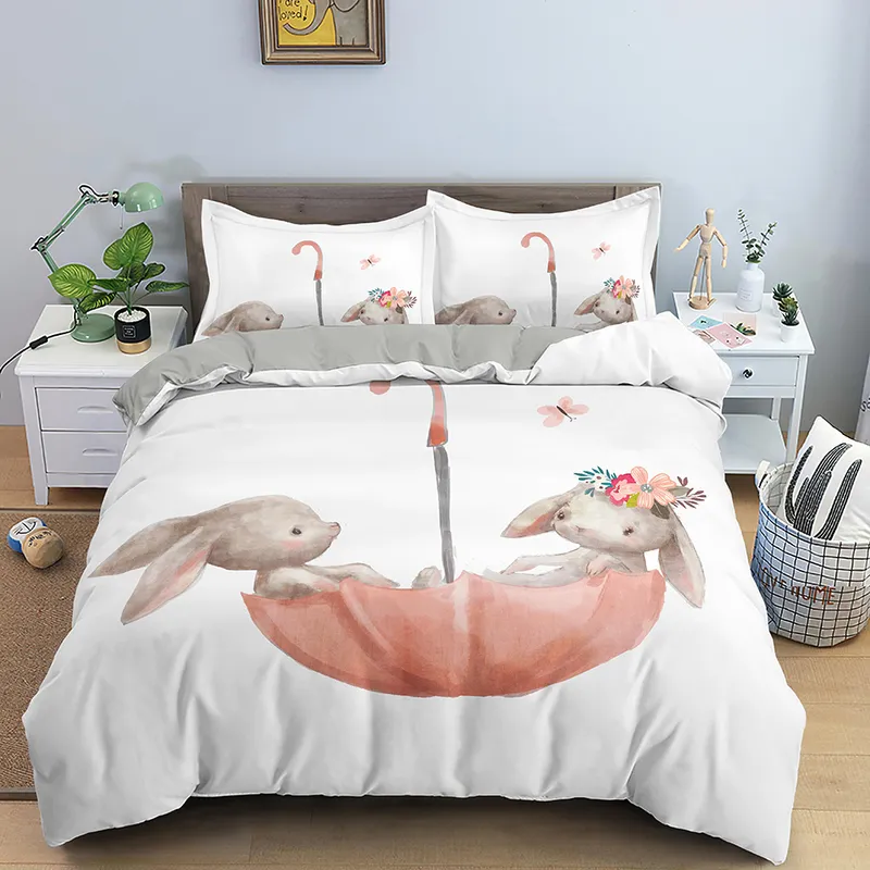 Enfants liberes sets cadeaux mignons de lit de lapin ensemble de lit en polyester couverture de couette pour enfants garçons 2202128237347