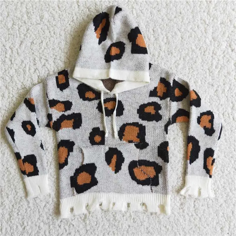 Ny söt mode hooded varm leopard tröja baby barn boutique grossist kläder falla vinter pojke tjej topp matchande barn bär y1024
