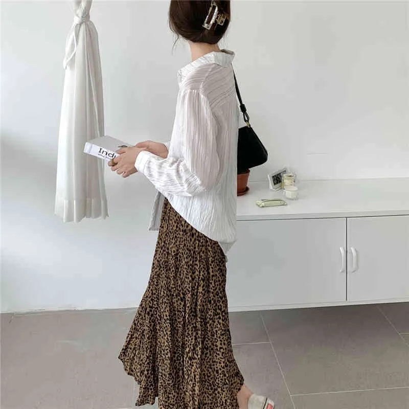 Ofis Lady Leopar Nazik Vintage Tüm Maç Hayvan Baskılı Vedtidos Para Mujer Verano Elegance Retro Uzun Etekler 210421