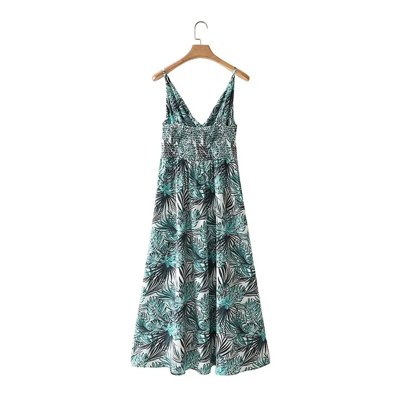 Summer Women Rainforest Print Suspender Midi Dress Female Sleeveless Clothes Casual Lady Loose Vestido D7781 210430