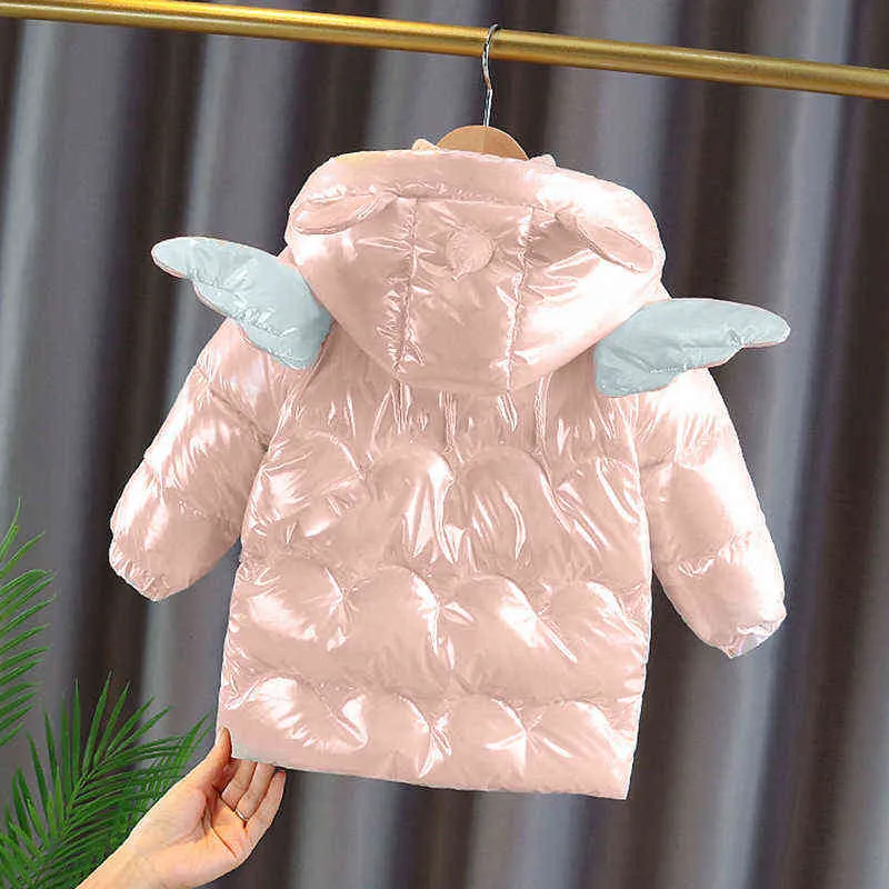 어린이 면화 자켓 코트 다운 코트 귀여운 다채로운 유니콘 모자 가벼운 소녀 야외 따뜻한 옷 아기 겨울 211203