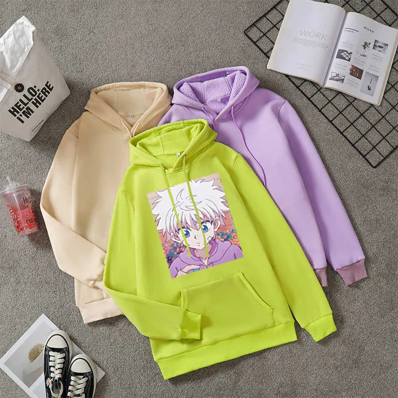 Kawaii Hoodie Hunter x Hunter Mulheres Mulheres Japonesa Anime Killua Zoldyck Devil Imprimir Harajuku Streetwear Hoodies Oversized Y0729