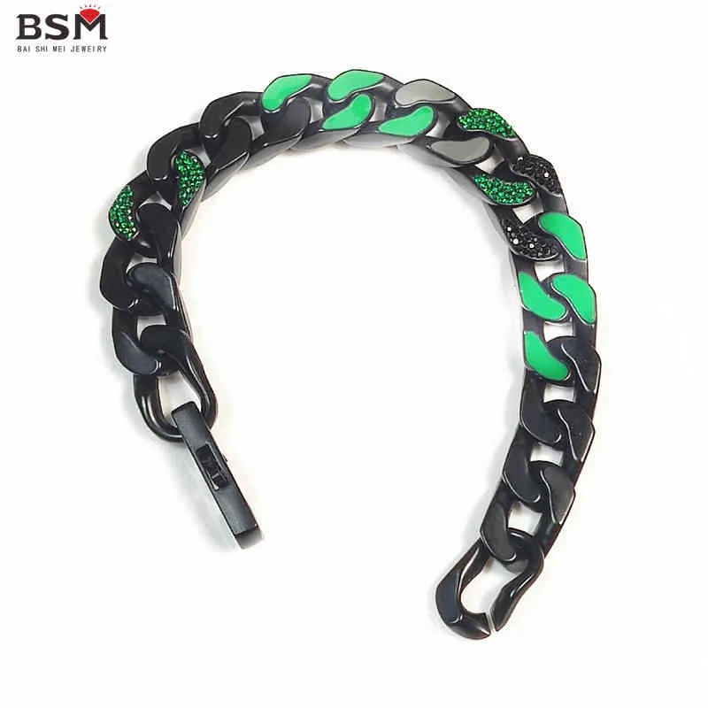 Bijoux Luxury High Quality Designer INS HIP HOP Fashion Simple Black Chaîne Black Green Paint Tendage personnalisé Bracelet cubain5543262