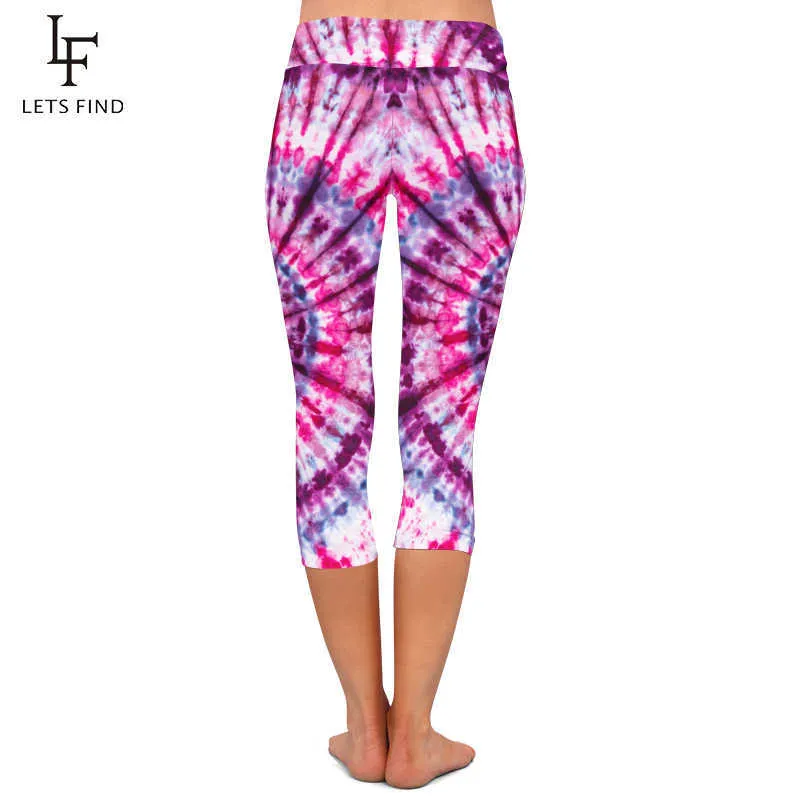 LETSFIND Brands Women Tie-dye Print Leggings Fashion High Waist Elastic Milk Silk Printed Mid-Calf Casual Plus Size 210925