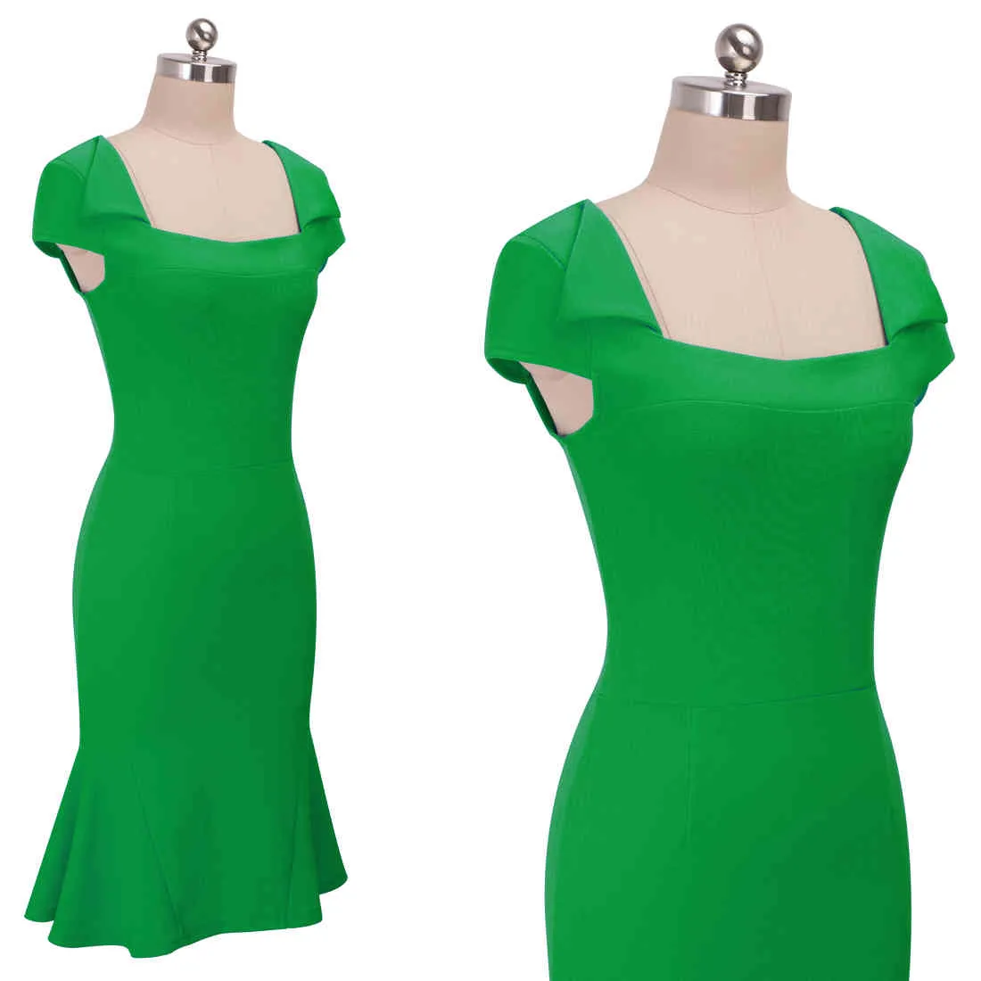 Nice-forever Sommer-Frauen-grüne Farbe Vintage-Sonnenkleider Business-Party, figurbetontes Meerjungfrau-Kleid bty455 210419