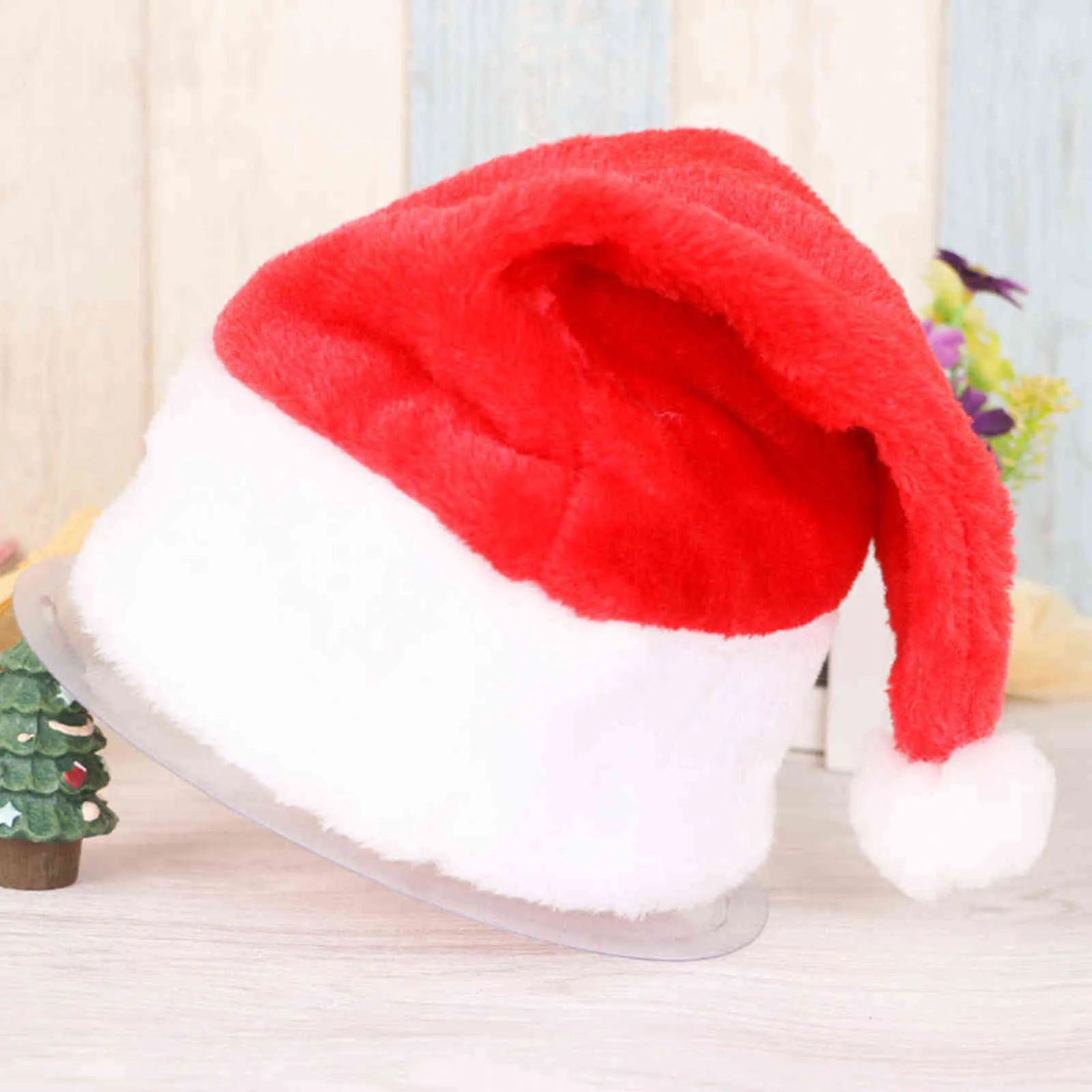 Ozdoby świąteczne puszysty Santa kapelusz z pluszowym wykończeniem Boże Narodzenie Party Hat Futro Ball Santa Claus Fancy Dress Hat Santa Claus Cap Y21111