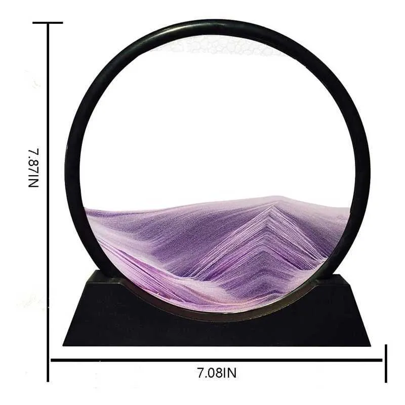 7 -calowy ruch piaskownicy okrągły szklany szklany 3D głęboki piasek morski w ruchu Wyświetlacz płynący z piasku malowanie piasku H09224387357