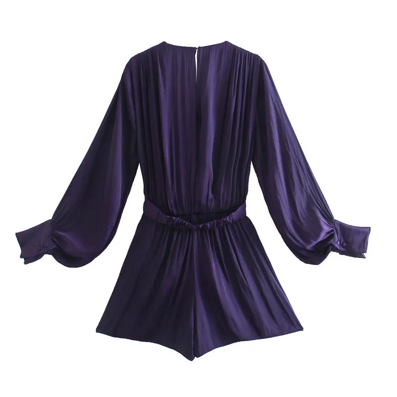 BLSQR Fashion Purple Playsuits Dames Chic Vintage V-hals Elastische Taille Vrouwelijke Korte Jumpsuits Mujer 210430