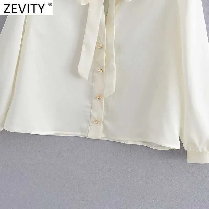 Zeefity Dames Mode Boog Gebonden Kraag Diamant Button Casual Blouse Kantoor Dames Zakelijk Shirt Chic Chemise Tops LS9275 210603