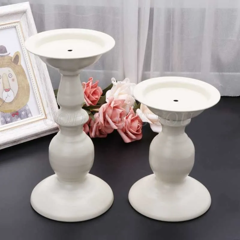 ホワイトメタル燭台キャンドルホルダースタンド結婚披露宴テーブルの装飾ギフトドロップ210722