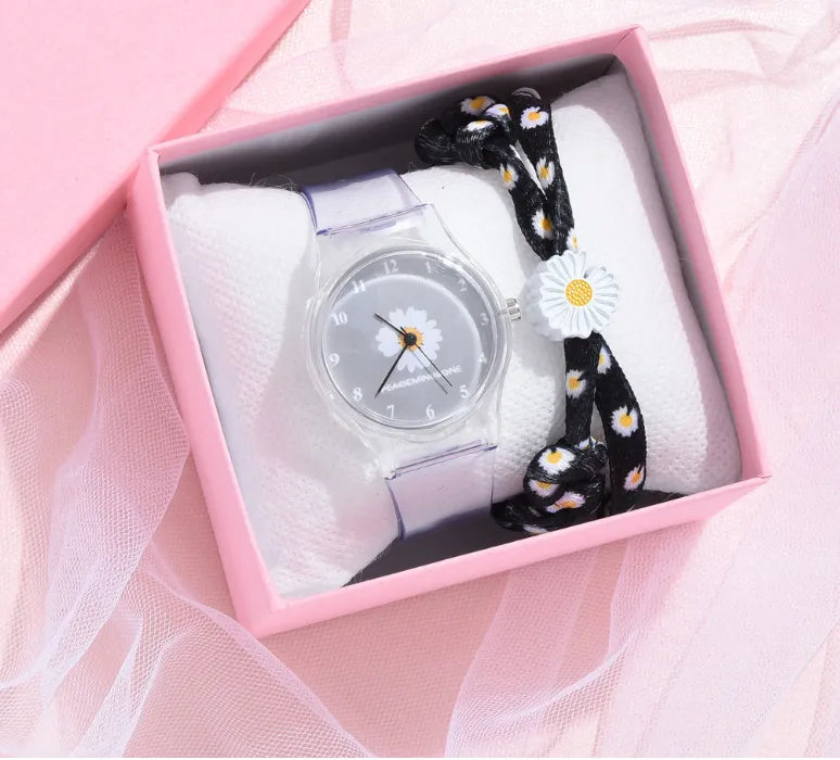 Small Daisy Jelly Quartz Watch Students Girls Cute Cartoon Chrysanthemum Silicone Watches Pink Dial Pin Buckle Wristwatches254W