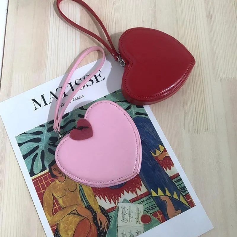 Portefeuilles 2021 dames munt portemonnee roze meisje hartvormige koppelingstas schattige vrouwen1213i