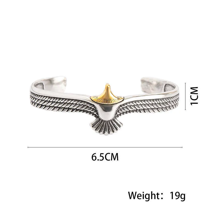 Ethnic Nordic Antique Silver Plated Bangle Vintage Eagle Hawk Cuff Bracelet for Men Women Viking Jewelry Gift Q0719