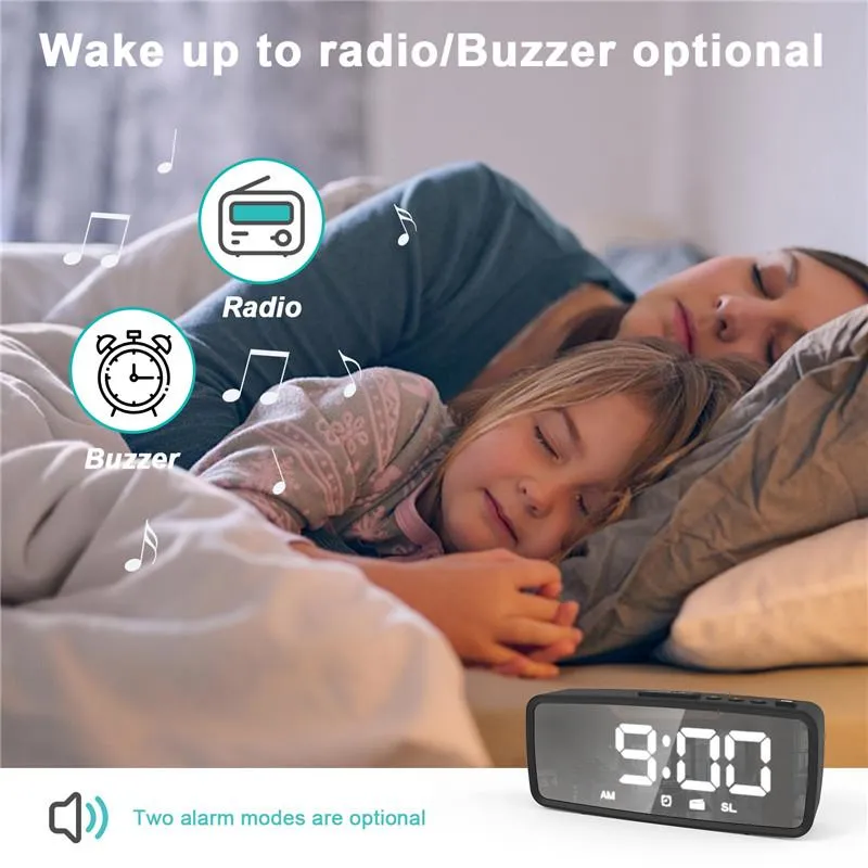 Autres horloges Accessoires Radio FM LED Réveil numérique Snooze 3 réglages de luminosité 12 24 heures Miroir de maquillage USB électronique 270B
