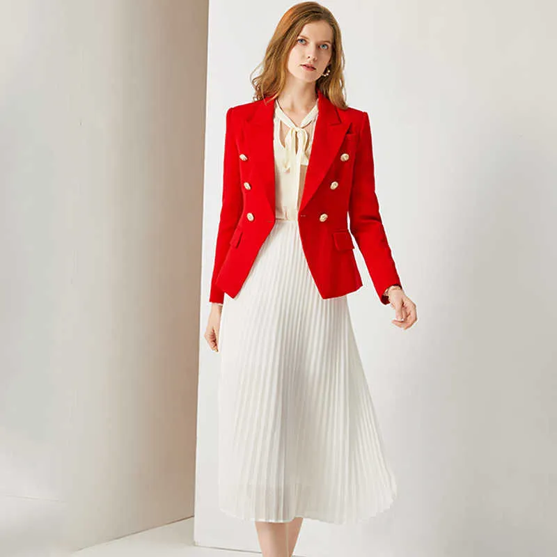 HarleyFashion Européen Américain Femmes Casual Blazer Double Boutonnage Haute Qualité Rouge Blazers 211019