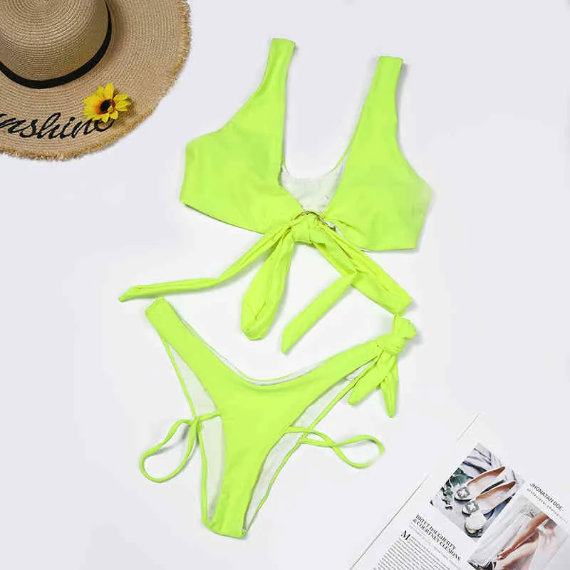 Conjunto de Bikini para mujer, conjunto de Bikini Bandeau con estampado de leopardo liso, conjunto de Bikini elegante con Push-Up, traje de baño brasileño, Bikini 210515