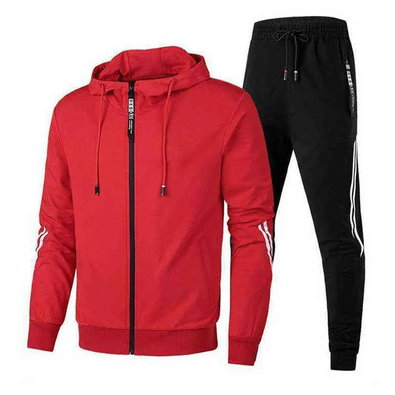 Erkekler Rahat Setleri Jogger Eşofman Fermuar Hoodies + Pantolon 2 ADET Setleri erkek Spor Spor Suit Boy Erkek Giyim 211222