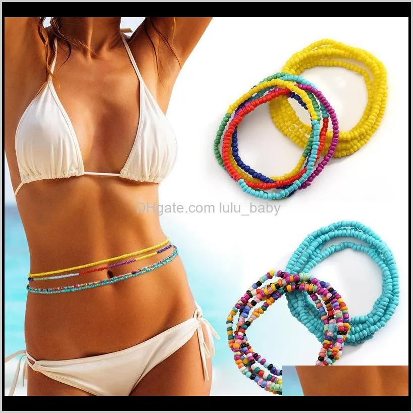 bohemian style 2-piece suit rice bead waist chain beaded women`s abdomen chain summer sexy elastic beach belt