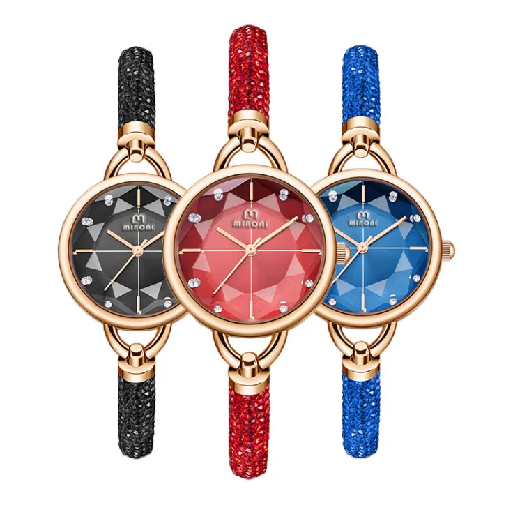 Il più nuovo stile moderno orologio al quarzo braccialetto da donna sportivo exquiste orologi da donna diamante lucido orologio da polso ragazze multicolore Optiona234j